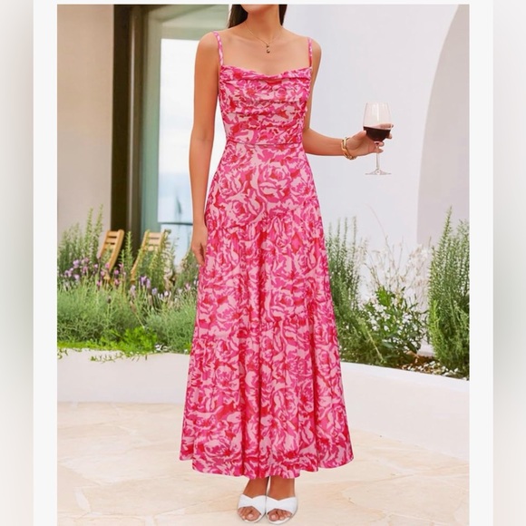 NWT Elegant Pink Floral Maxi Dress-S - Picture 3 of 17